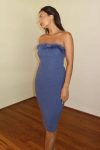 Faux Feather Trim Knit Mini Dress