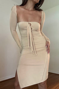 Keyhole Tie-Up Midi Dress With Bolero