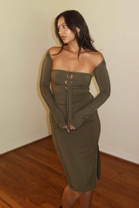 Keyhole Tie-Up Midi Dress With Bolero