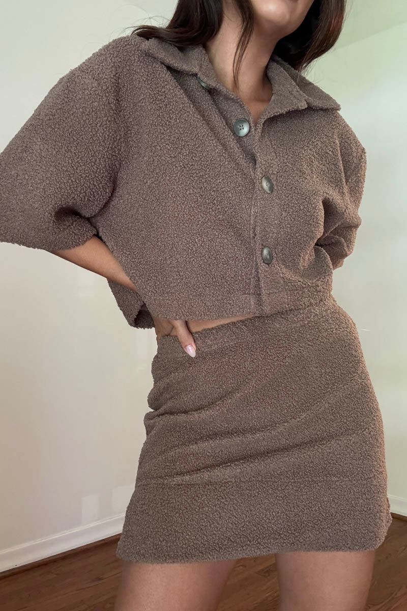 Fleece Shirt And Mini Skirt Set