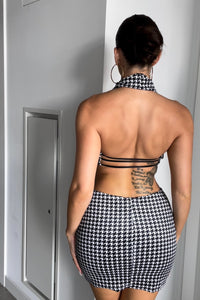 Backless Velvet Halter Mini Dress