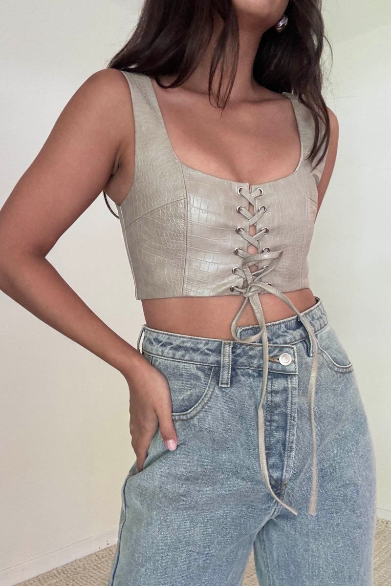 Lace-Up Square Neck Crop Top