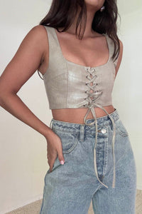 Lace-Up Square Neck Crop Top