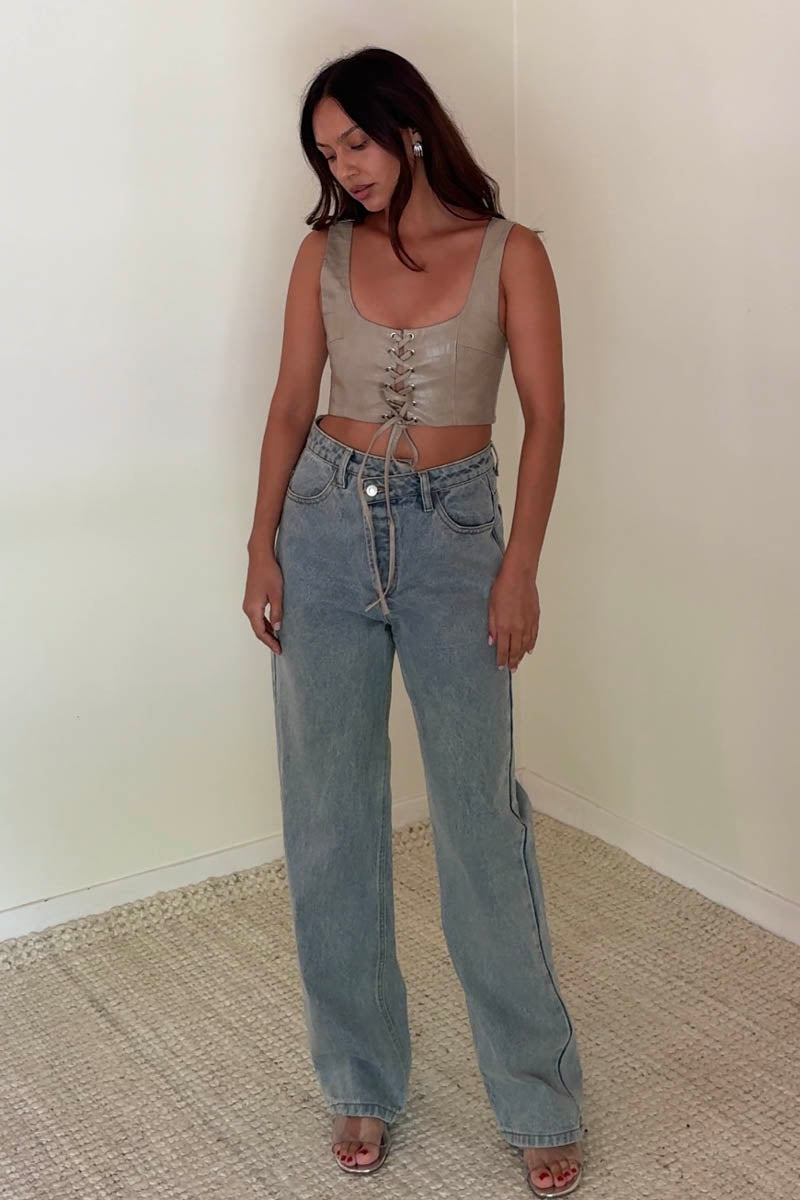 Lace-Up Square Neck Crop Top
