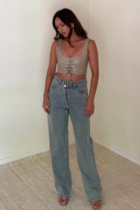 Lace-Up Square Neck Crop Top