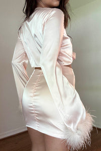 Feather Detail Crop Top Mini Skirt Set