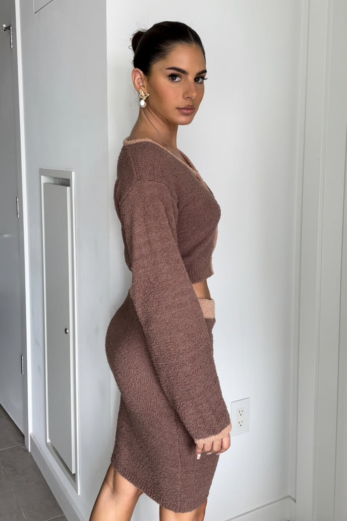 Crop V-Neck Top Mini Skirt Set