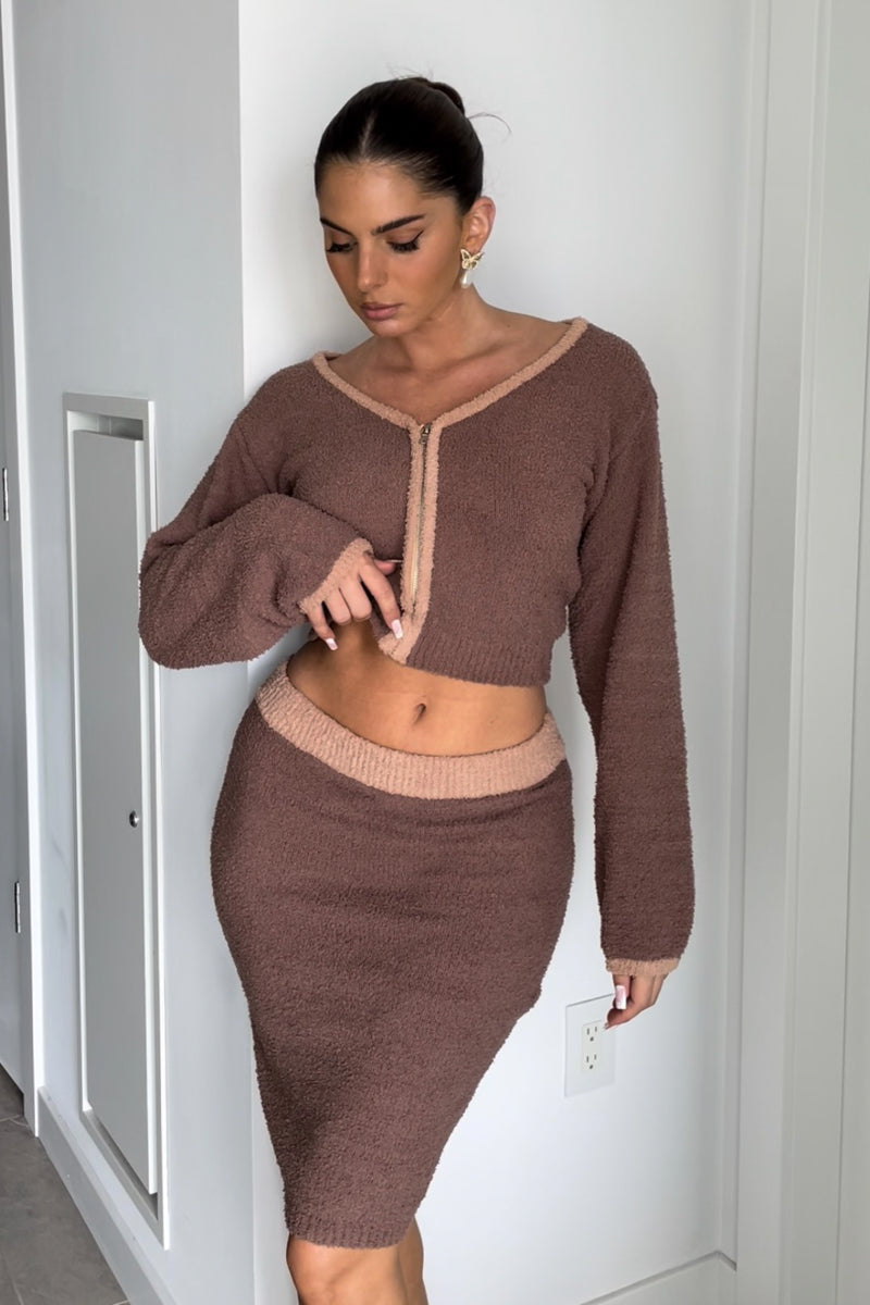 Crop V-Neck Top Mini Skirt Set