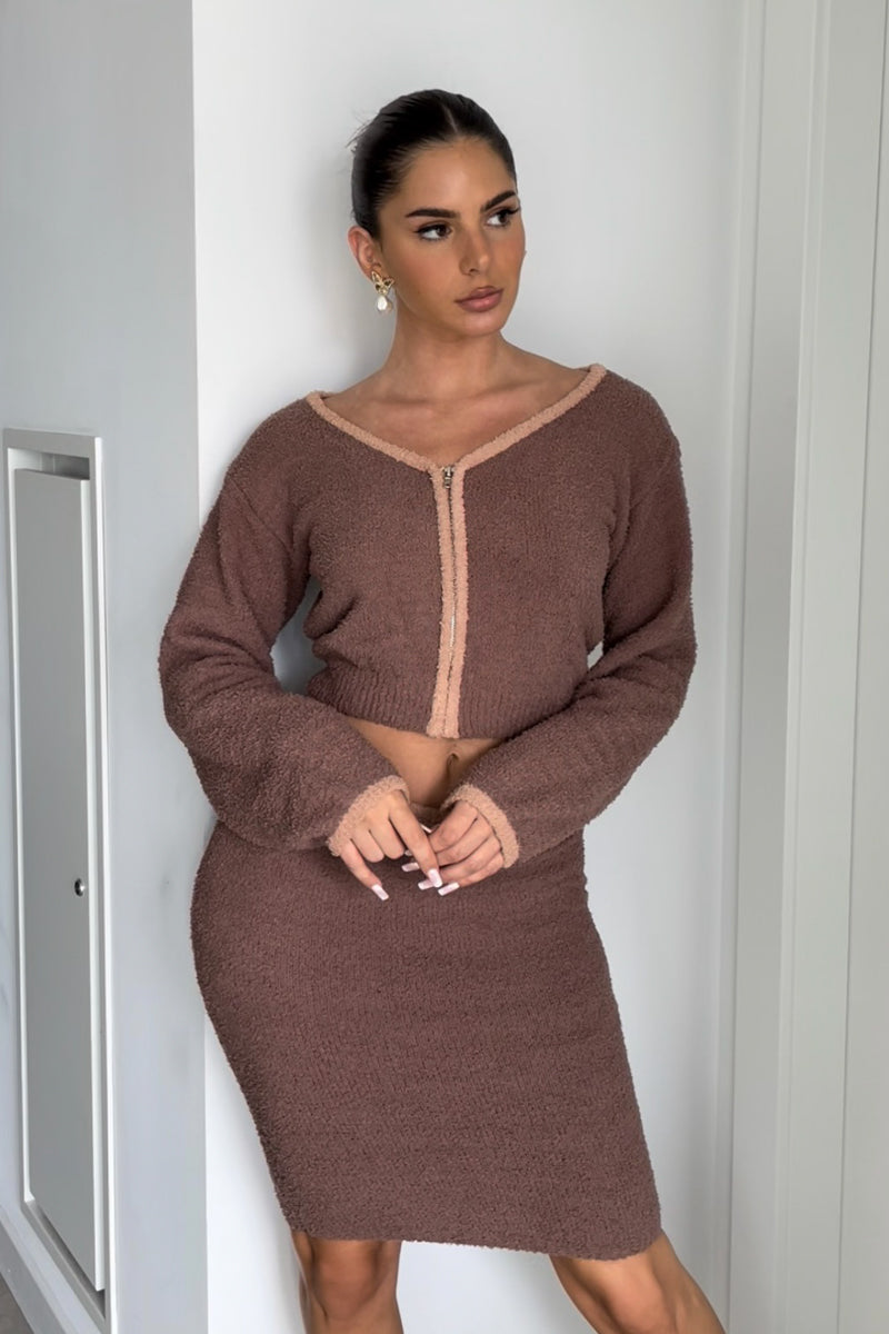 Crop V-Neck Top Mini Skirt Set