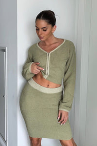 Crop V-Neck Top Mini Skirt Set