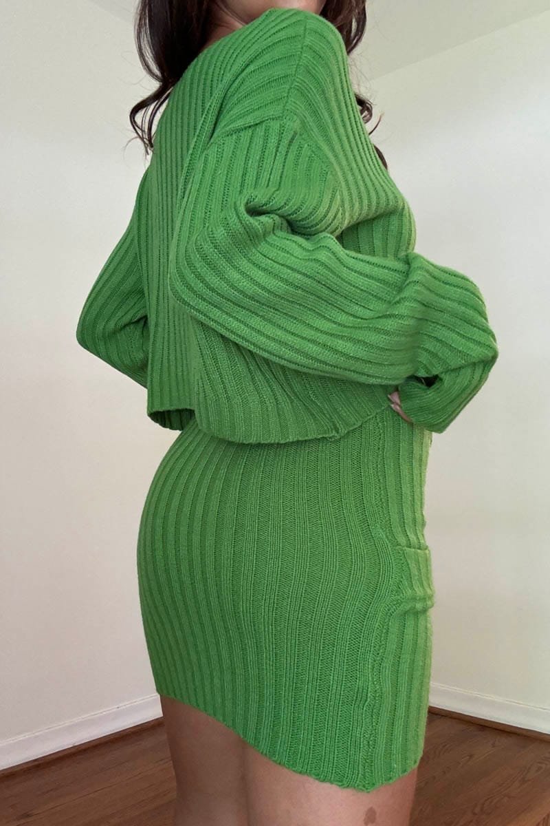 Oversized Crop Knit Top And Twisted Mini Skirt Set