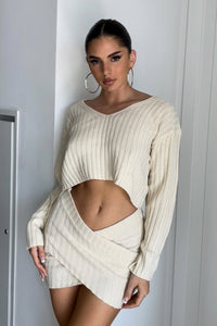 Oversized Crop Knit Top And Twisted Mini Skirt Set