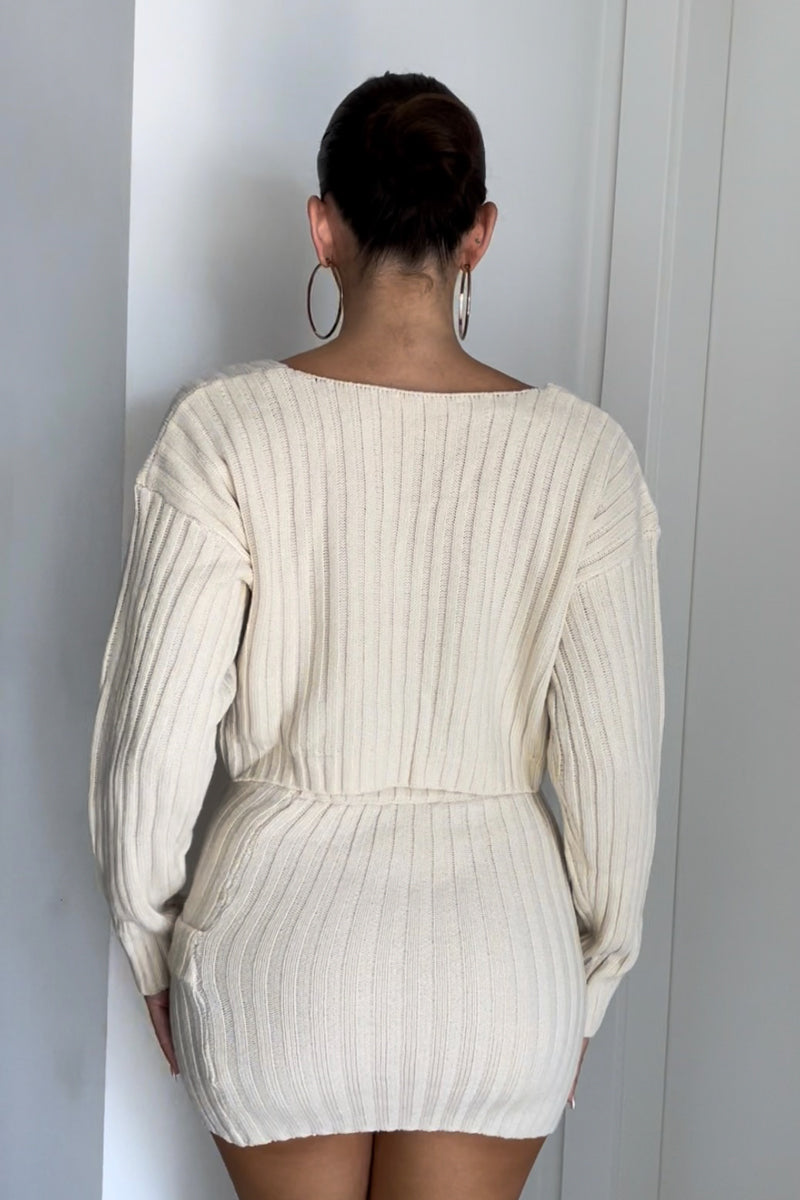 Oversized Crop Knit Top And Twisted Mini Skirt Set