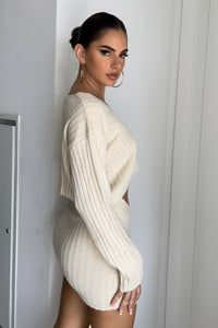 Oversized Crop Knit Top And Twisted Mini Skirt Set