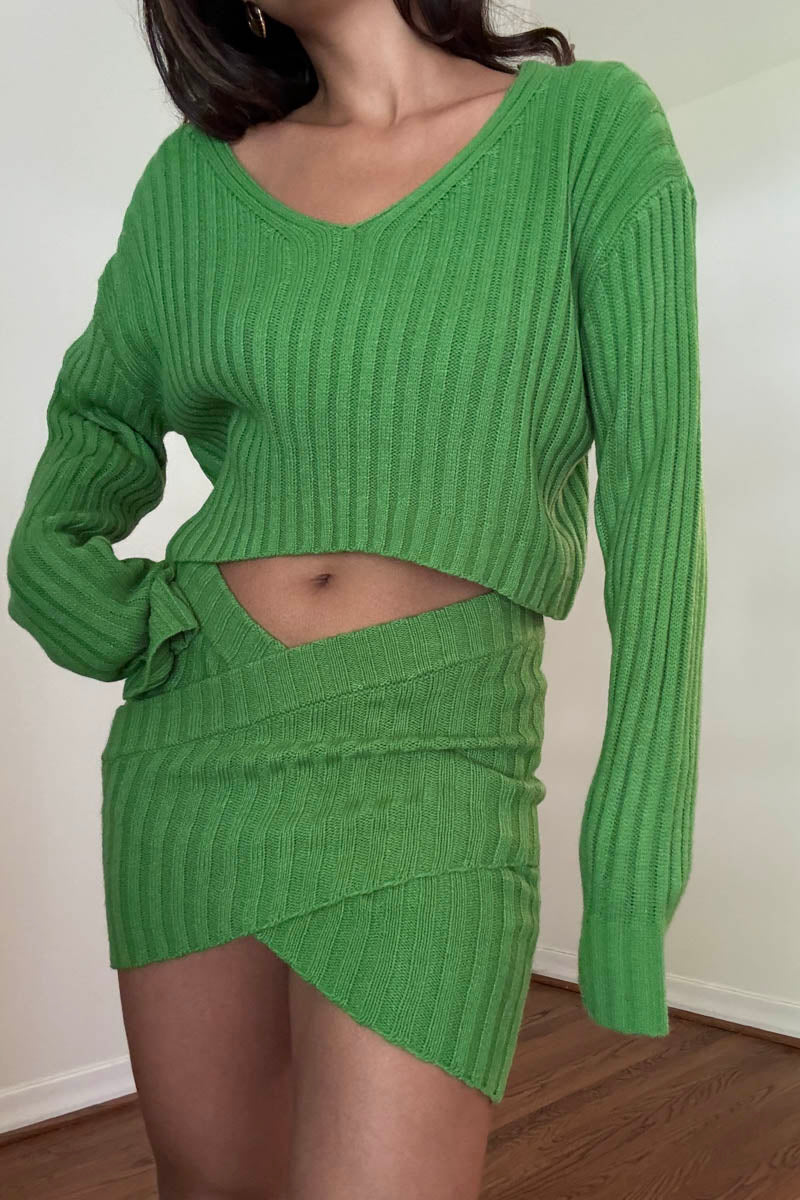 Oversized Crop Knit Top And Twisted Mini Skirt Set
