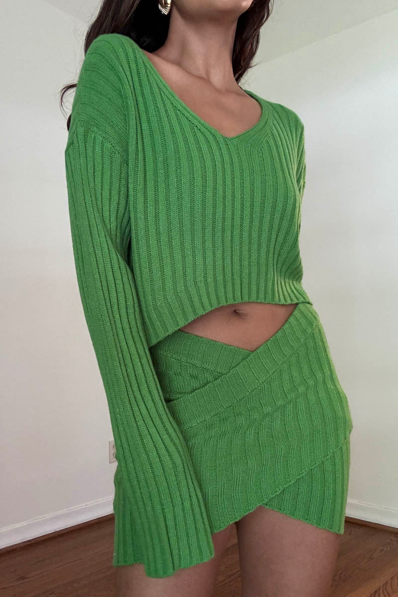 Oversized Crop Knit Top And Twisted Mini Skirt Set