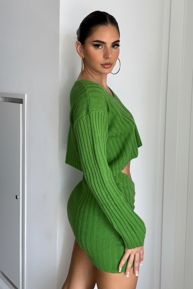 Oversized Crop Knit Top And Twisted Mini Skirt Set