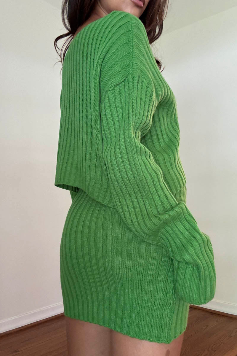 Oversized Crop Knit Top And Twisted Mini Skirt Set