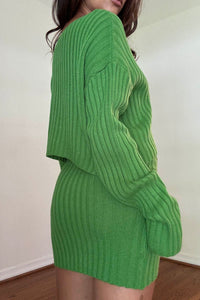 Oversized Crop Knit Top And Twisted Mini Skirt Set