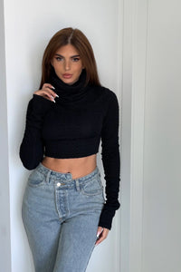 Extended High Neck Woven Jacquard Top