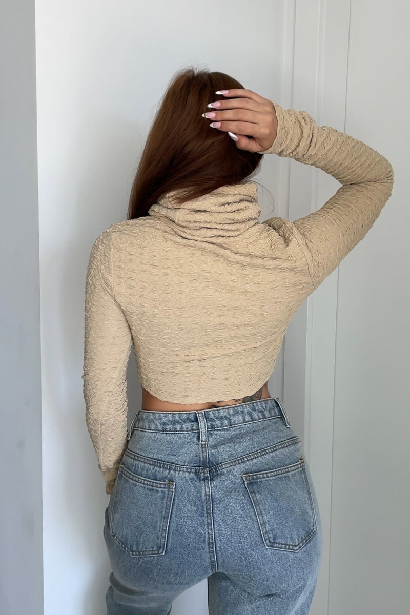 Extended High Neck Woven Jacquard Top