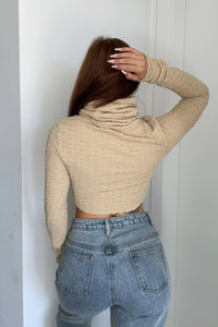 Extended High Neck Woven Jacquard Top
