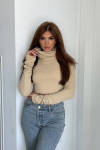 Extended High Neck Woven Jacquard Top