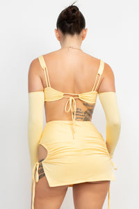 Cutout Shirring Detail Mini Dress