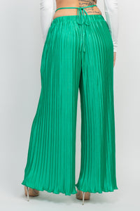 Plisse Tie Waist Wide Leg Pants