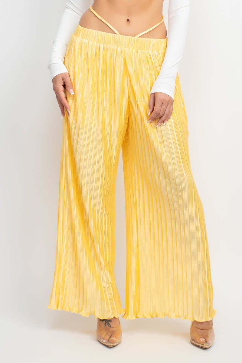 Plisse Tie Waist Wide Leg Pants