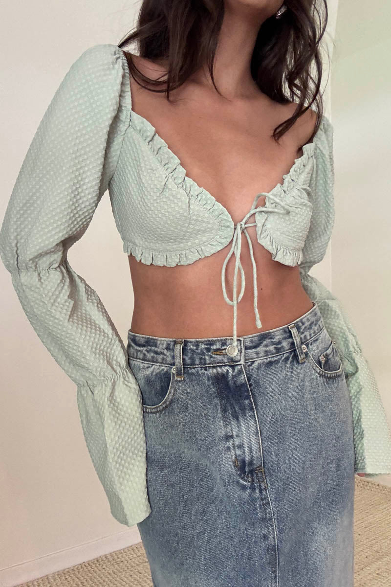 Gingham Long Sleeve Crop Top