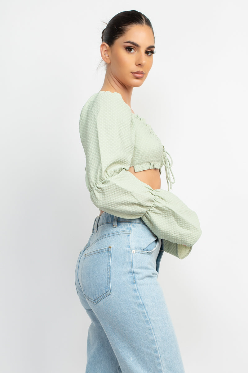 Gingham Long Sleeve Crop Top