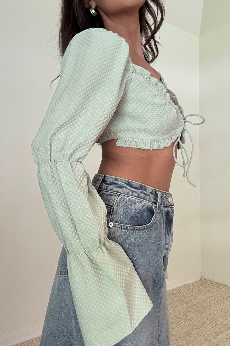 Gingham Long Sleeve Crop Top