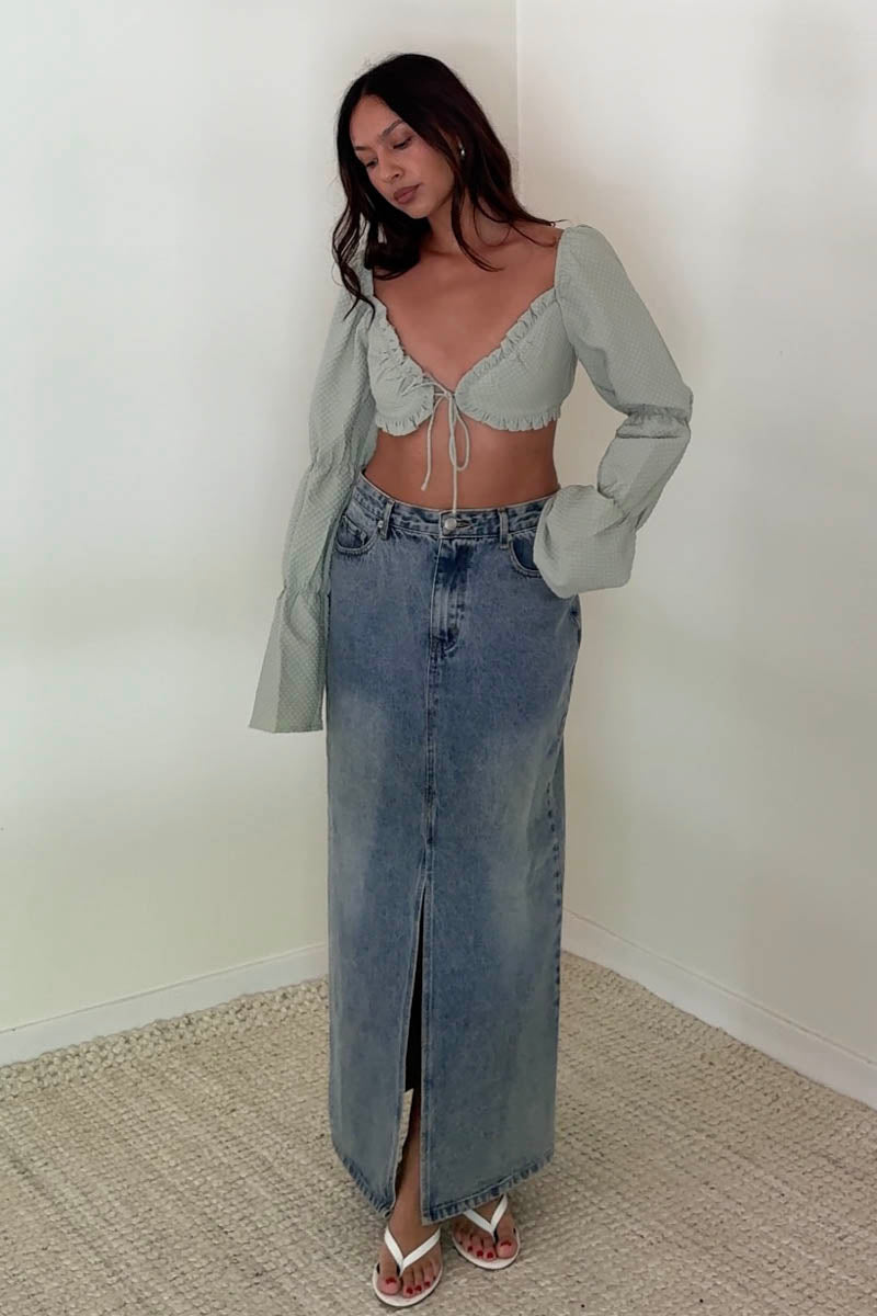 Gingham Long Sleeve Crop Top