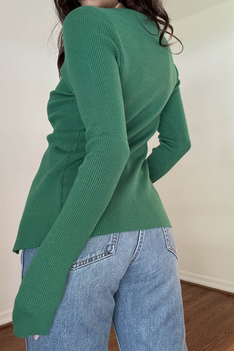 Ribbed Cutout Long Sleeve Knit Top