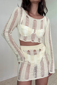 Ladder Knit Top Micro Mini Skirt Set