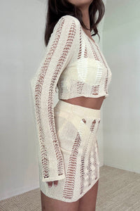 Ladder Knit Top Micro Mini Skirt Set