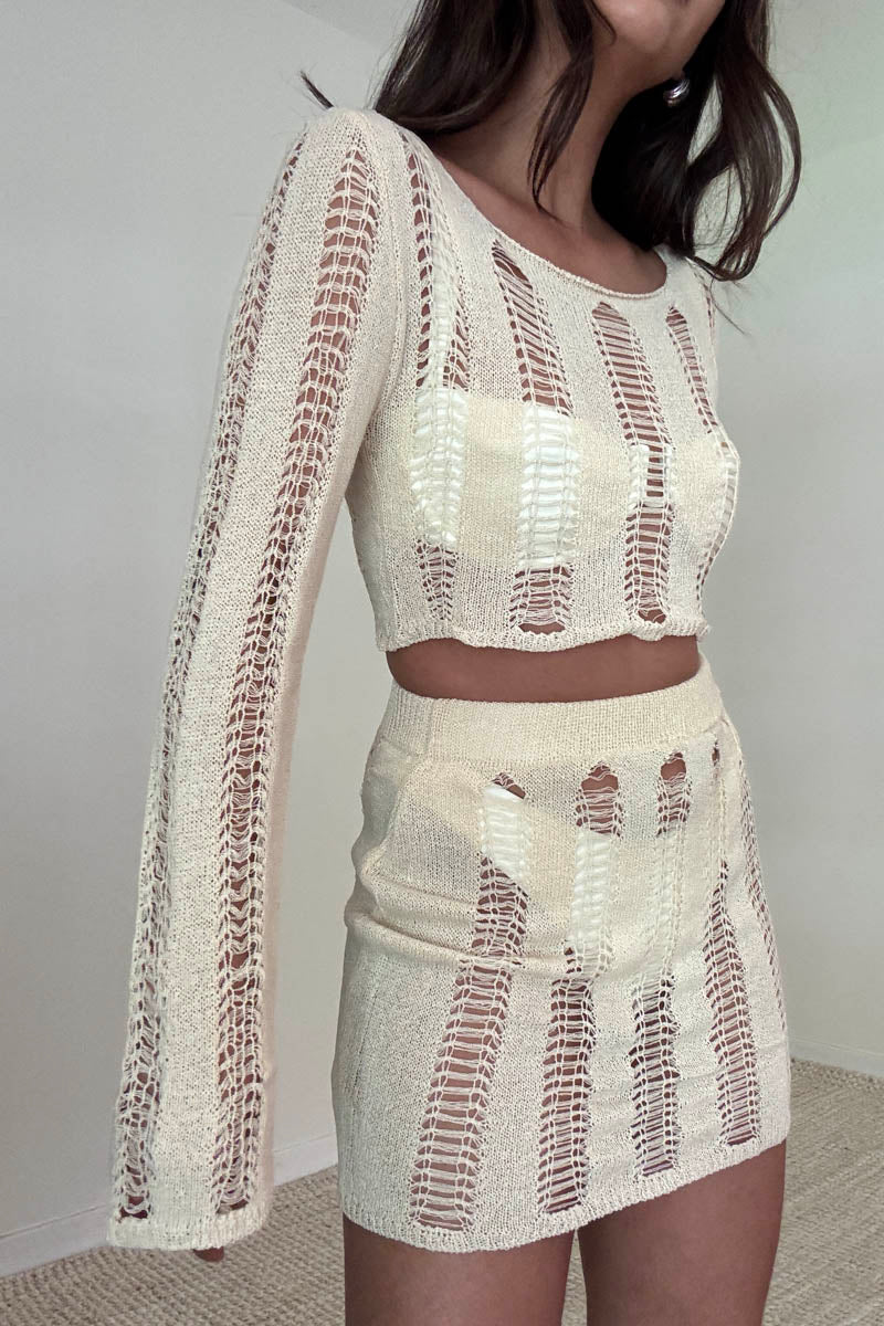 Ladder Knit Top Micro Mini Skirt Set