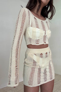 Ladder Knit Top Micro Mini Skirt Set