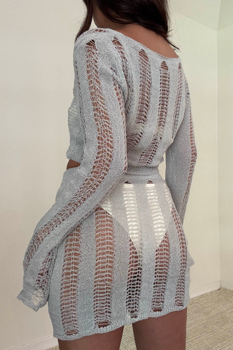 Ladder Knit Top Micro Mini Skirt Set