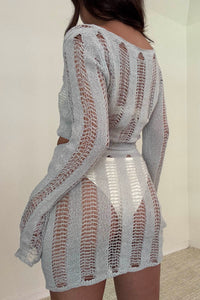 Ladder Knit Top Micro Mini Skirt Set