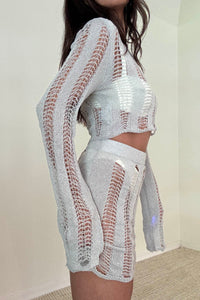 Ladder Knit Top Micro Mini Skirt Set