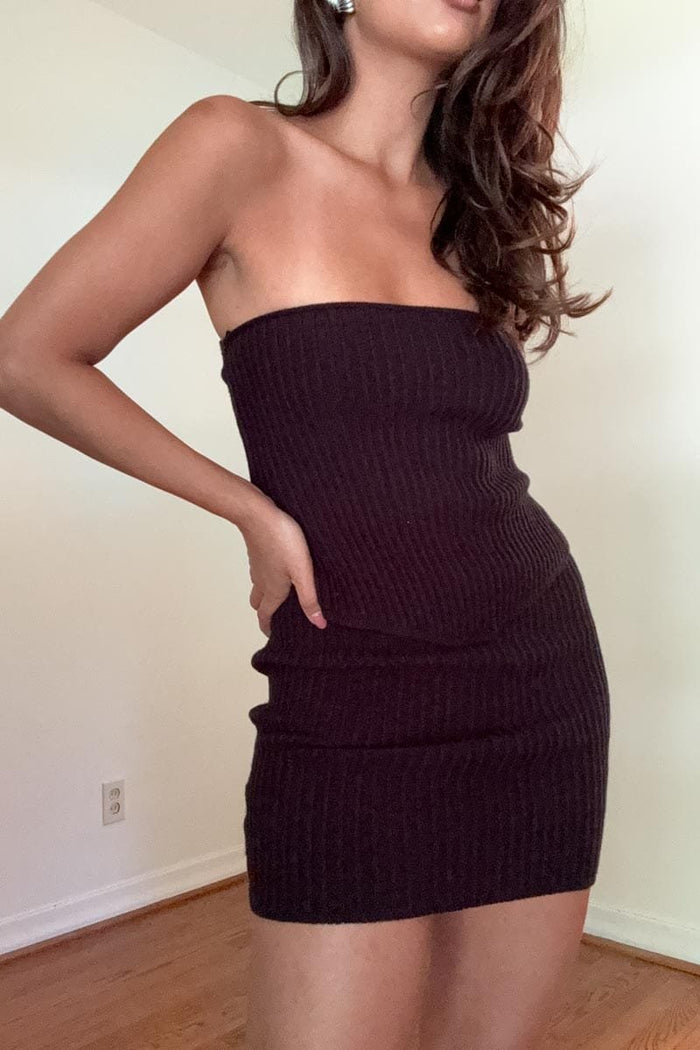 Rib Knit Bustier Top And Skirt Set