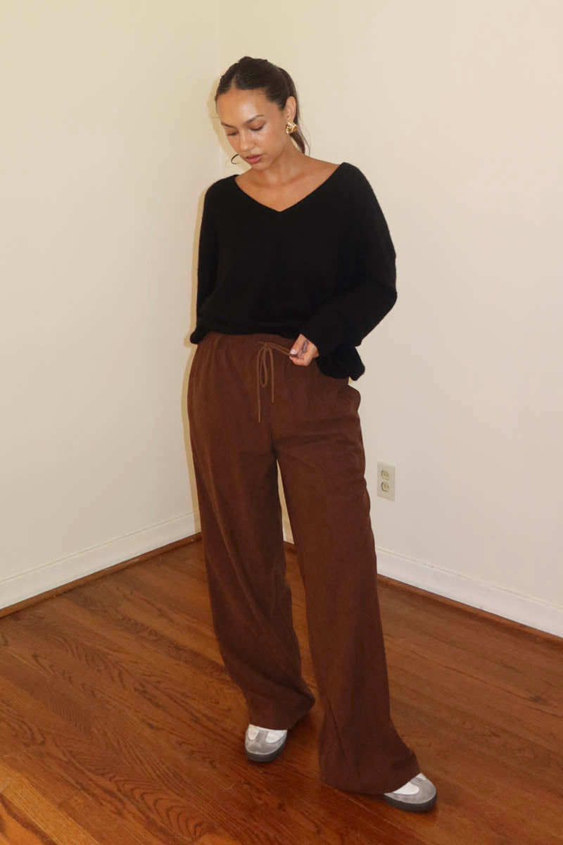 Corduroy Drawstring Wide Leg Pants