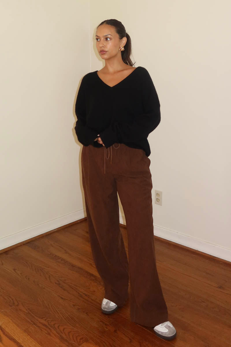 Corduroy Drawstring Wide Leg Pants