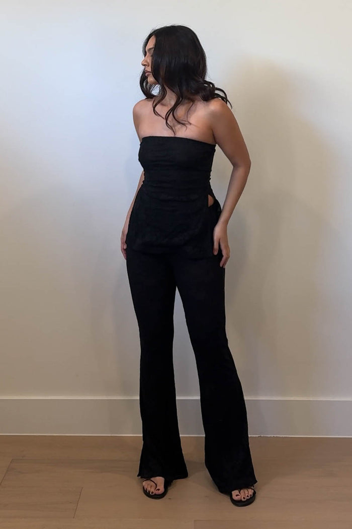 Mesh Side Slit Top And Pants Set