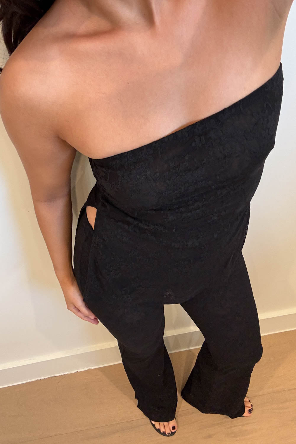 Mesh Side Slit Top And Pants Set