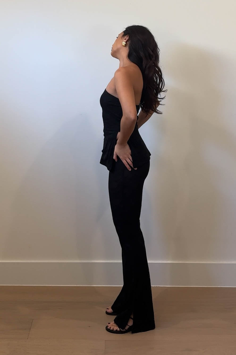 Mesh Side Slit Top And Pants Set