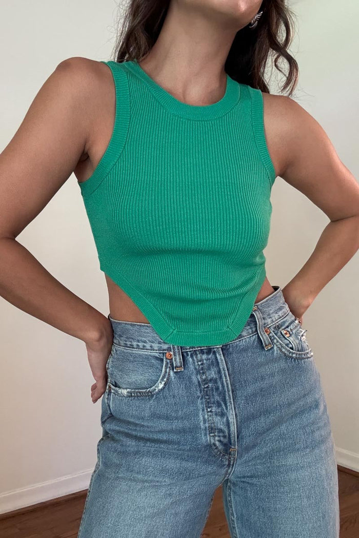 Rib Knit Racer Neck Crop Top