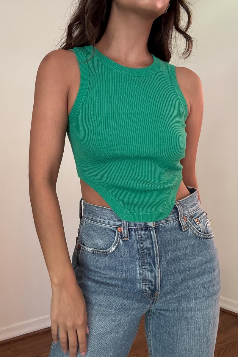 Rib Knitted Racer Neck Crop Top